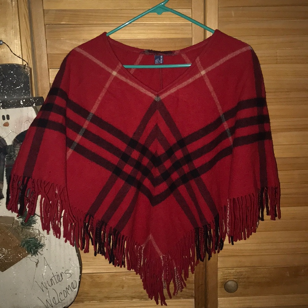 Burberry Red and Black Plaid Poncho